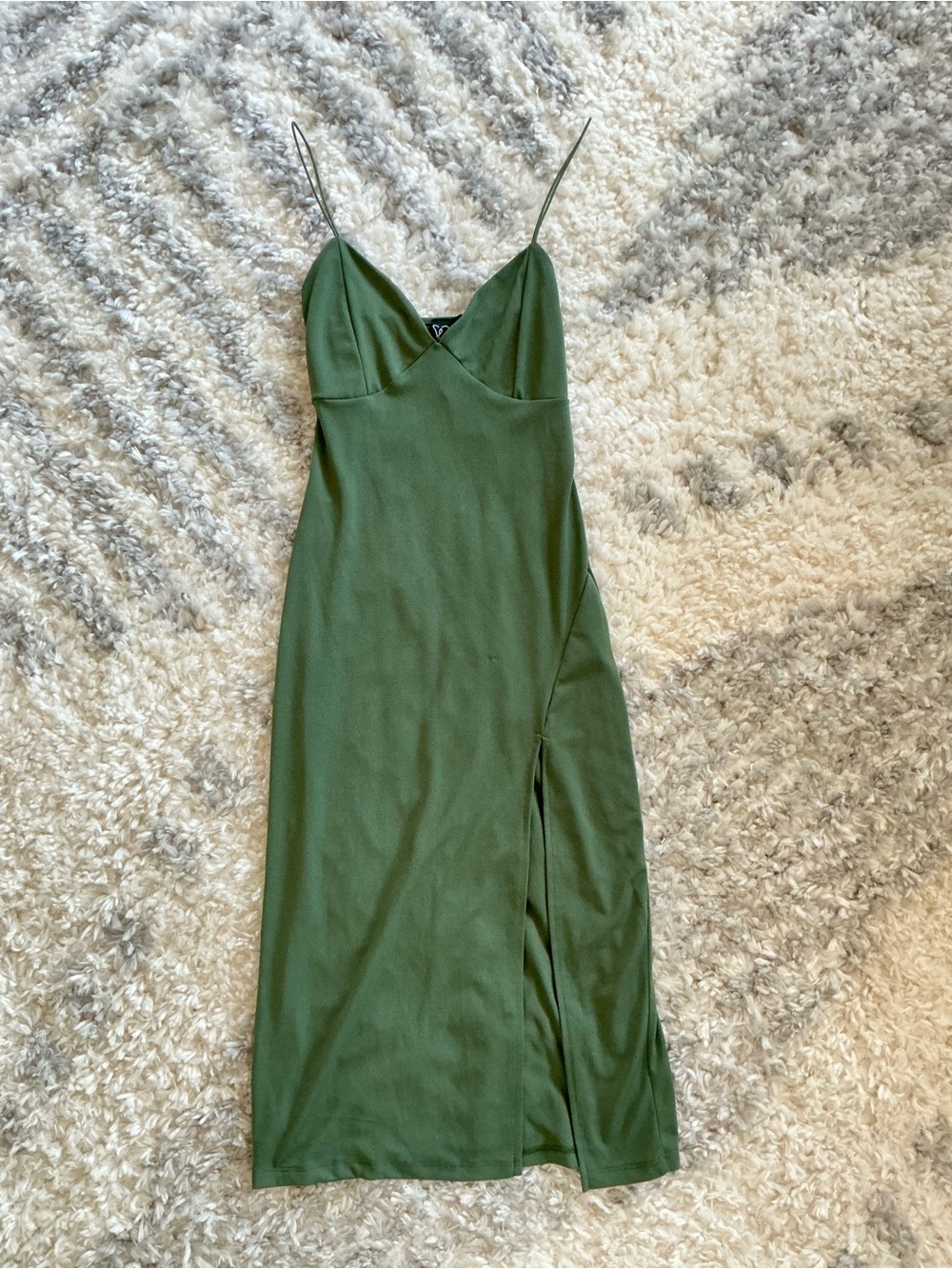 Windsor Olive Green Slip Midi Dress with Side Slit